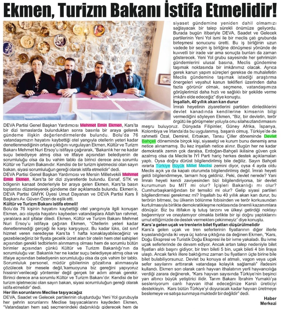 EKMEN TURİZM BAKANI İSTİFA ETMELİDİR