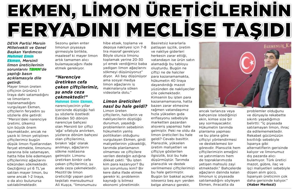 EKMEN, ÜRETİCİNİN YANINDA OLDUĞUNU GÖSTERDİ