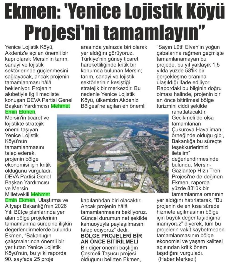 EKMEN: VAKİT KAYBETMEDEN BİTİRİN
