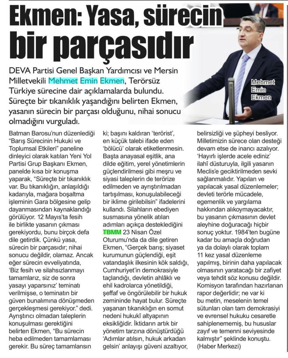 EKMEN: YASA, SÜRECİN BİR PARÇASIDIR