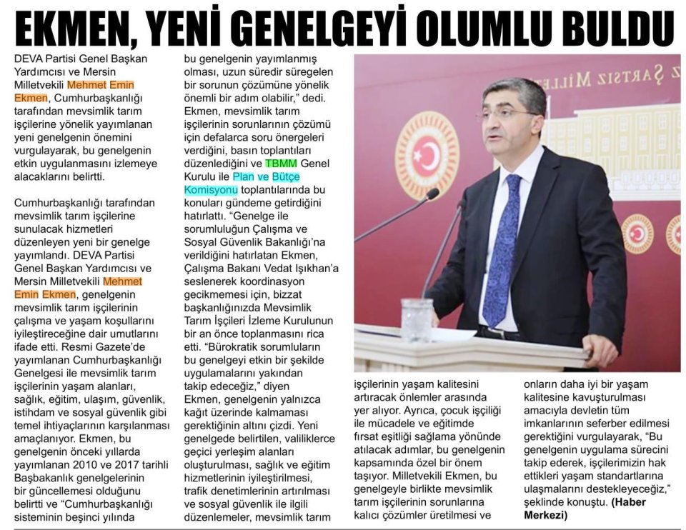 EKMEN YENİ GENELGEYİ OLUMLU BULDU