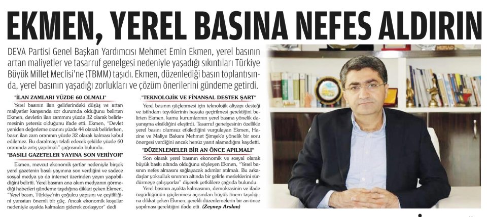EKMEN, YEREL BASINA NEFES ALDIRIN