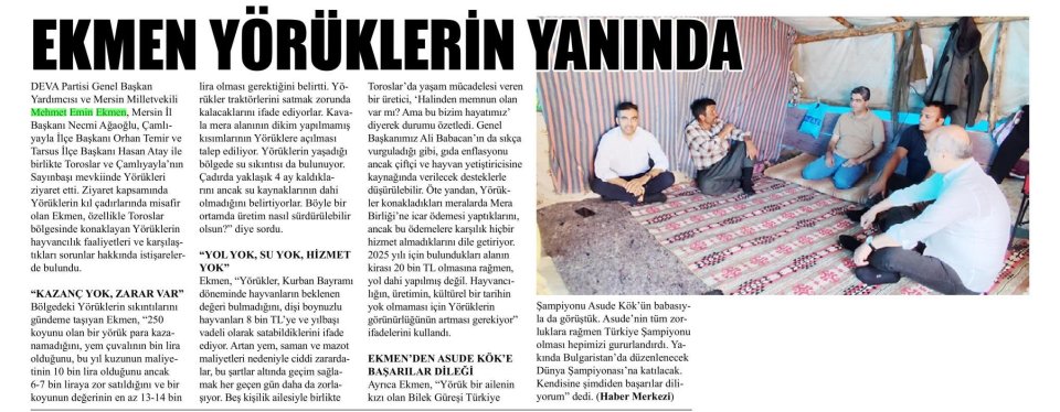 EKMEN YÖRÜKLERİN YANINDI