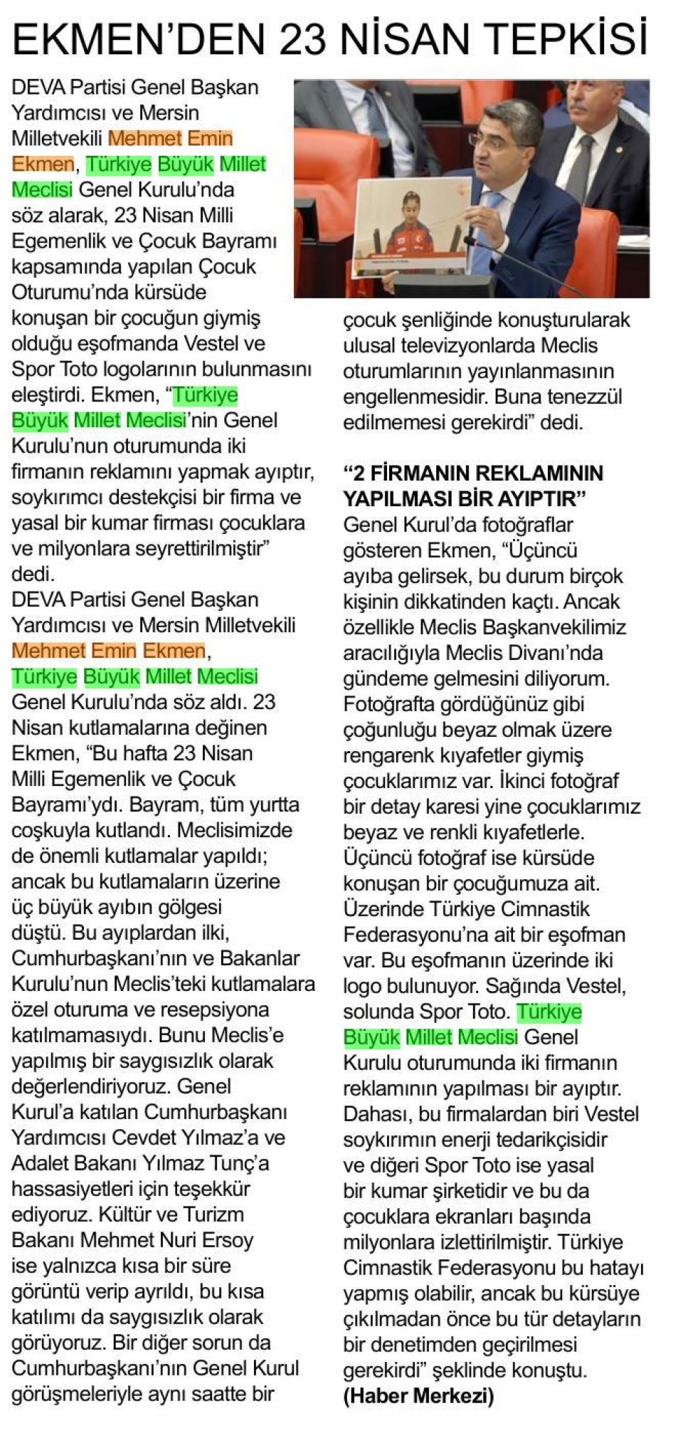 EKMEN'DEN 23 NİSAN TEPKİSİ