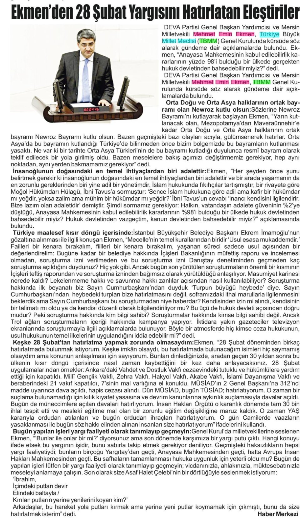 EKMENDEN 28 ŞUBAT YARGISINI HATIRLATAN ELEŞTİRİLER