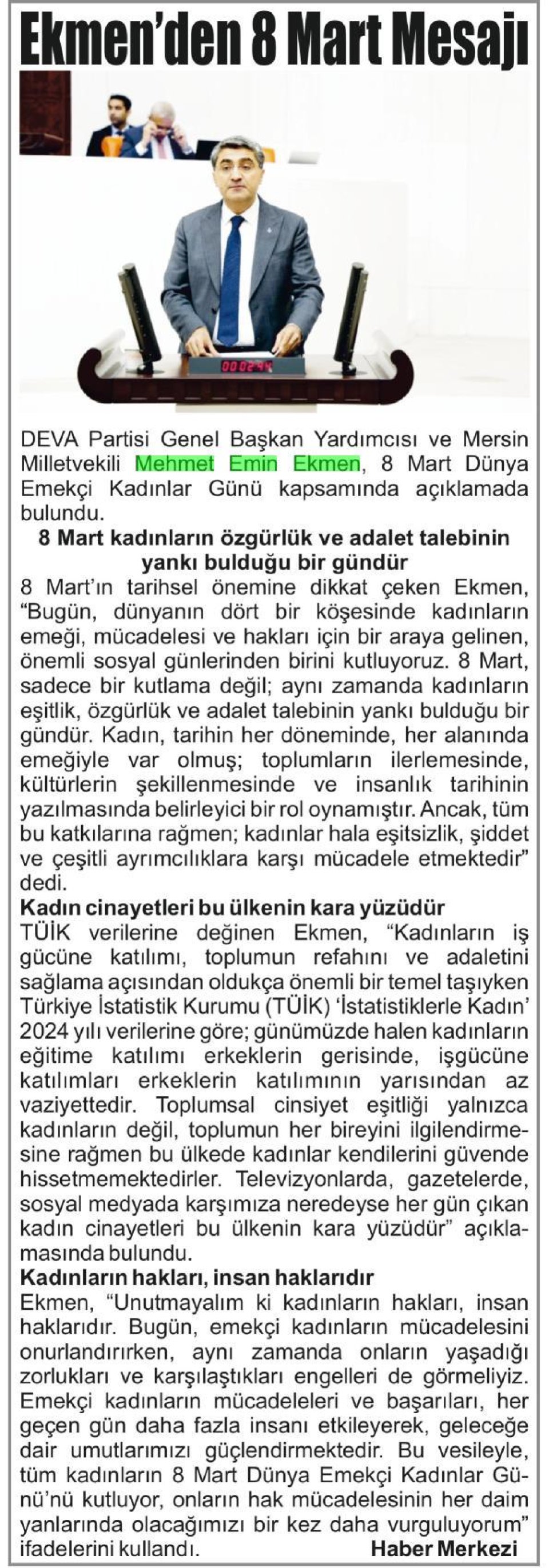 EKMEN'DEN 8 MART MESAJI