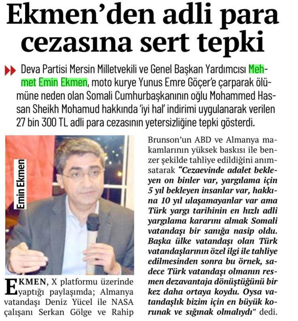 EKMEN'DEN ADLİ PARA CEZASINA SERT TEPKİ
