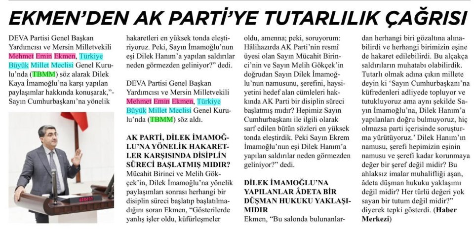 EKMEN'DEN AK PARTİ'YE TUTARLILIK ÇAĞRISI