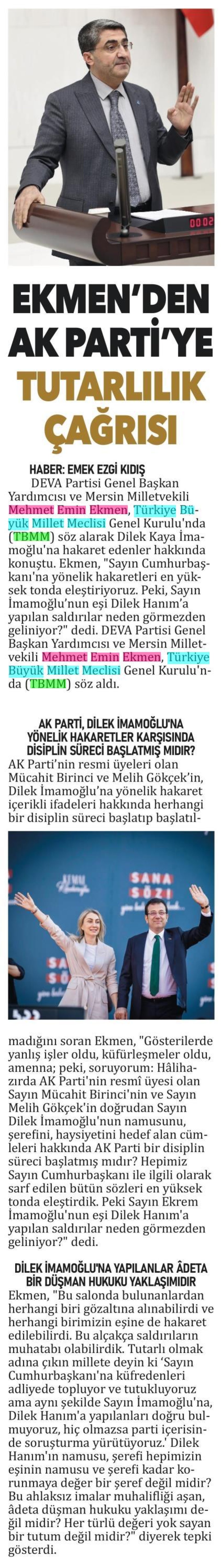EKMEN'DEN AK PARTİ'YE TUTARLILIK ÇAĞRISI