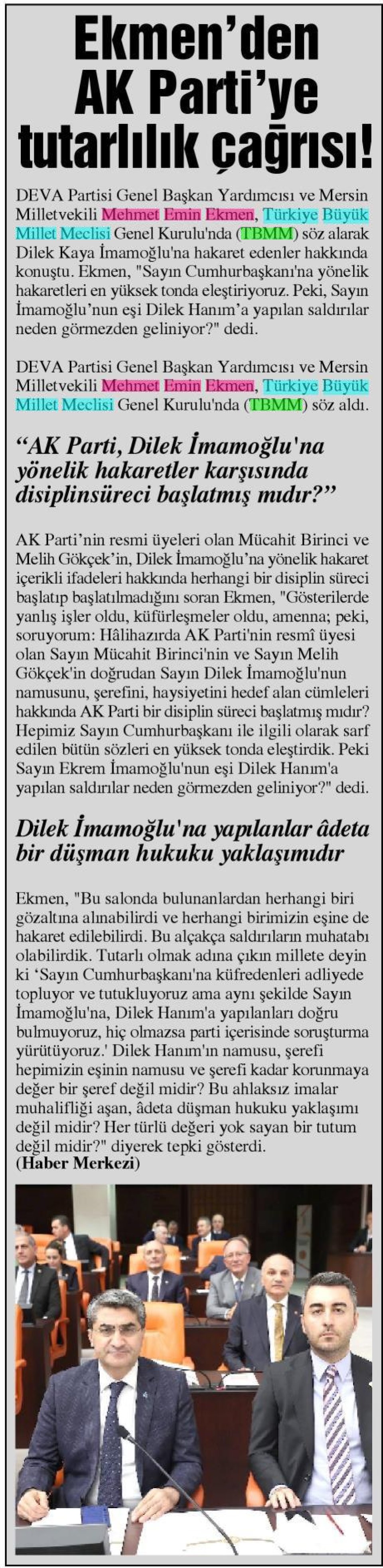 EKMEN'DEN AK PARTİ'YE TUTARLILIK ÇAĞRISI!