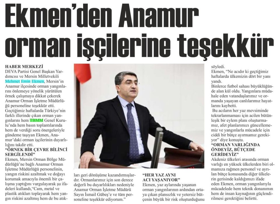  EKMEN'DEN ANAMUR ORMAN İŞÇİLERİNE TEŞEKKÜR