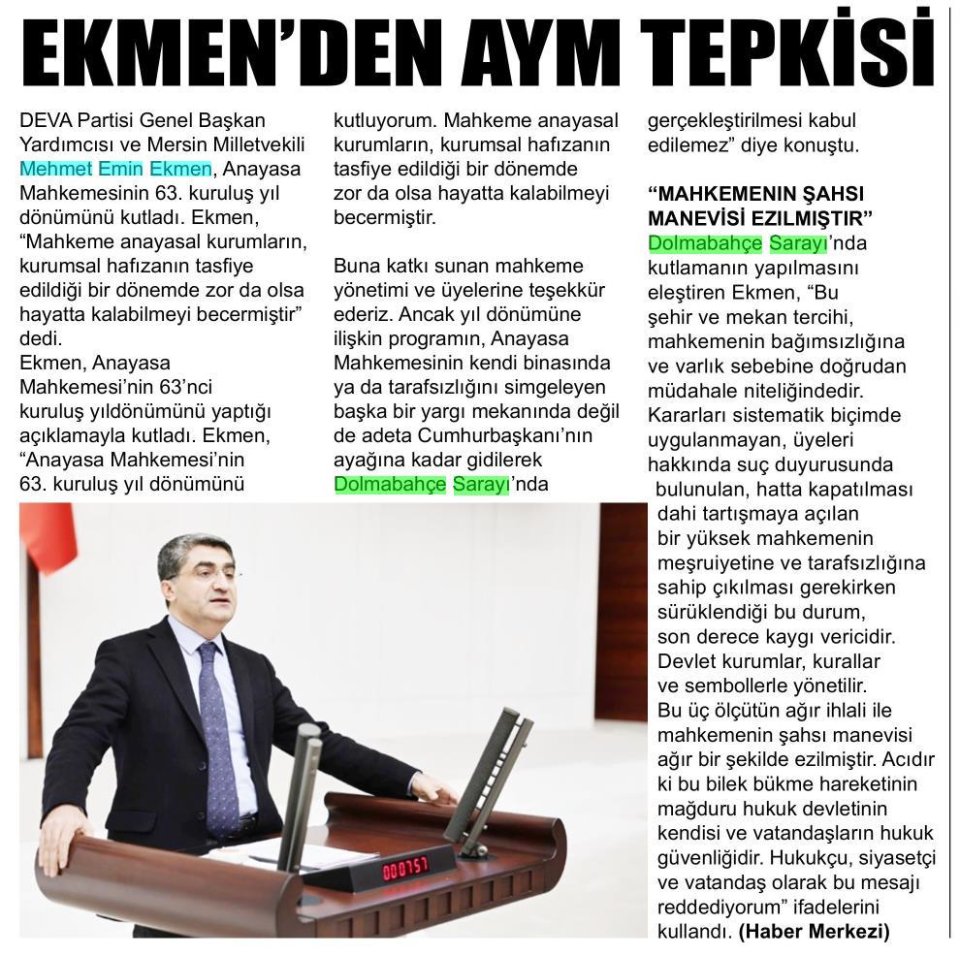 EKMENDEN AYM TEPKİSİ