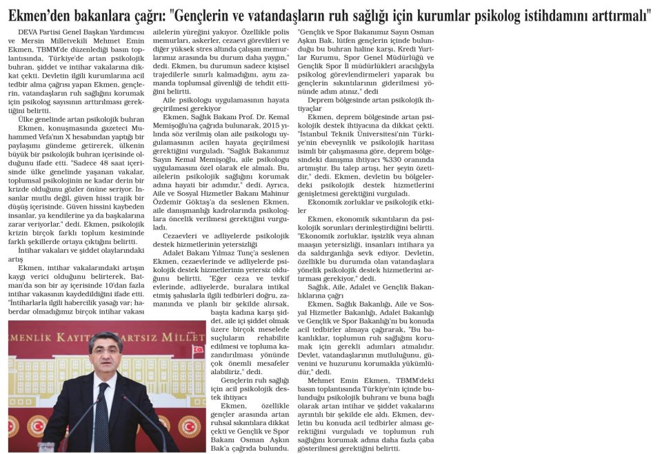 EKMEN'DEN BAKANLARA ÇAĞRI