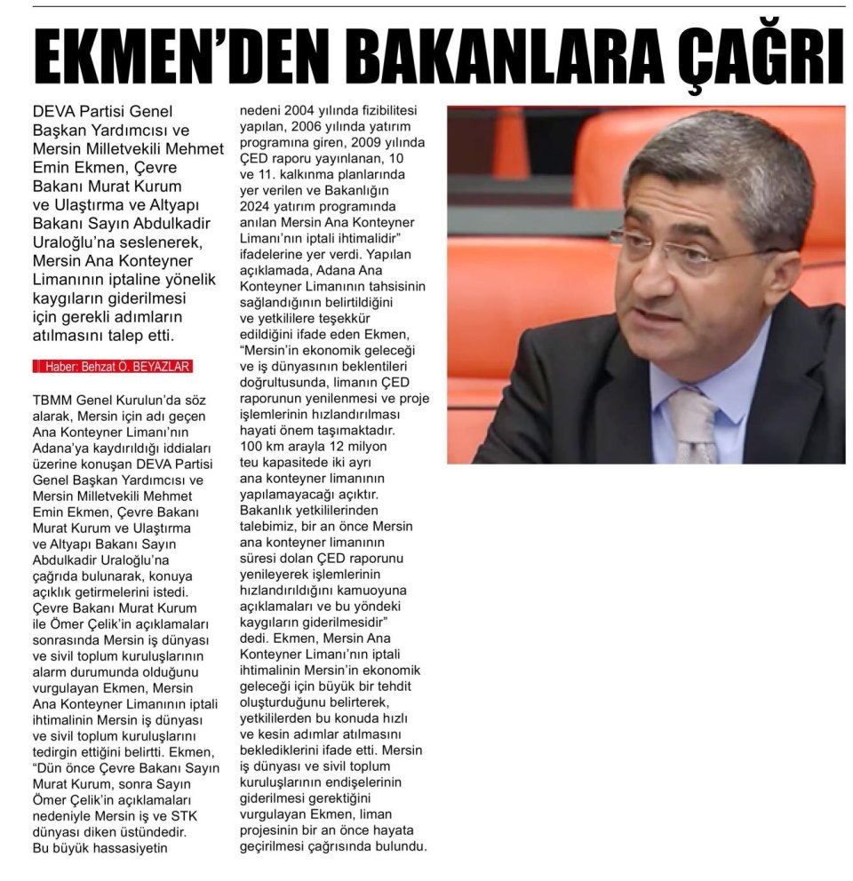 EKMENDEN BAKANLARA ÇAĞRI