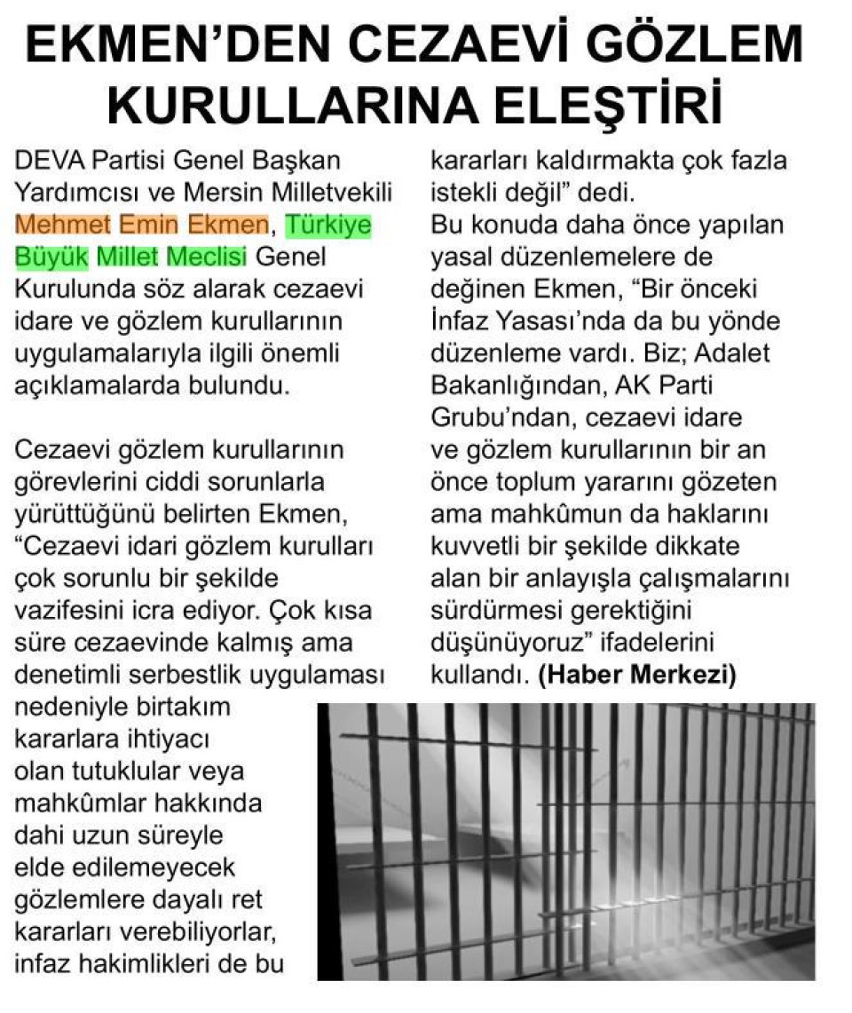 EKMEN'DEN CEZAEVİ GÖZLEM KURULLARINA ELEŞTİRİ