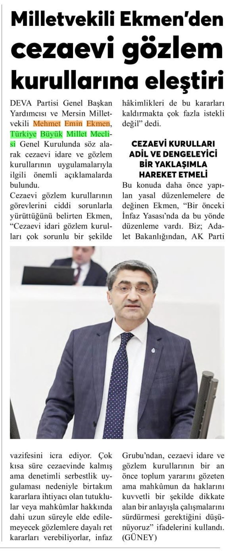 EKMEN'DEN CEZAEVİ GÖZLEM KURULLARINA ELEŞTİRİ
