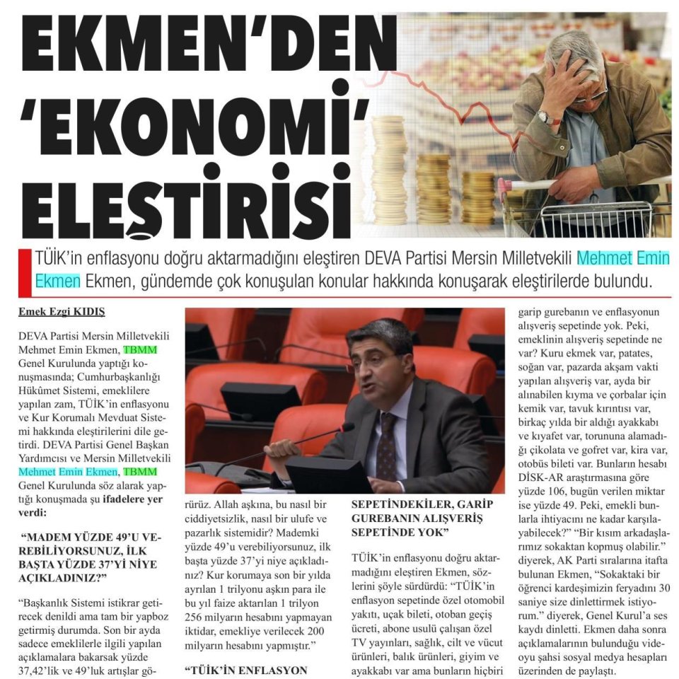 EKMENDEN EKONOMİ ELEŞTİRİSİ