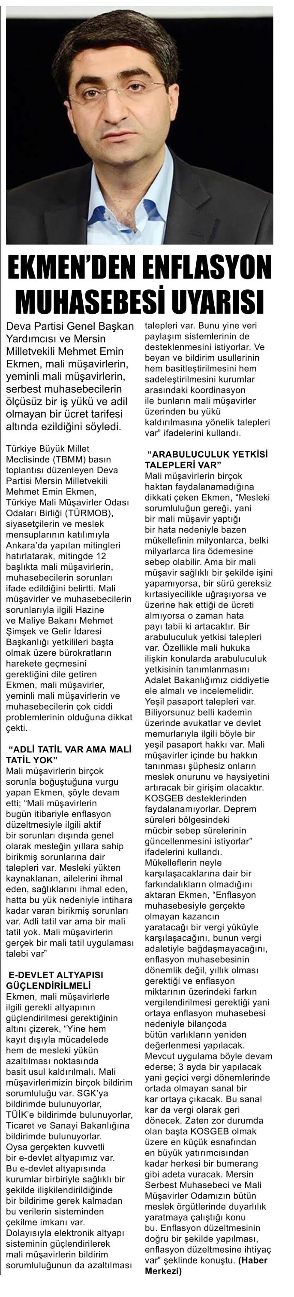 EKMENDEN ENFLASYON MUHASEBESİ UYARISI