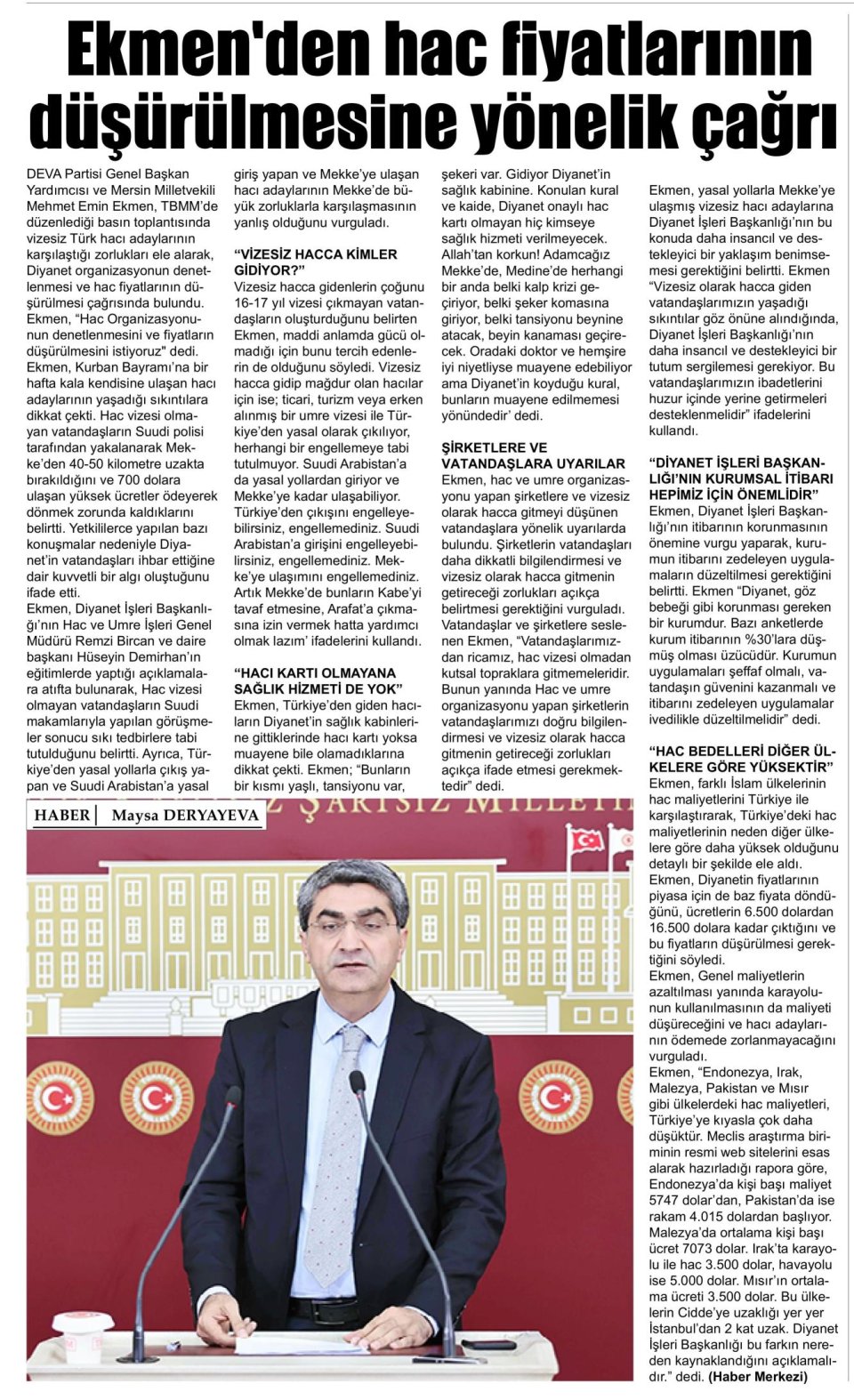 EKMEN'DEN HAC FİYATLARININ DÜŞÜRÜLMESİNE YÖNELİK ÇAĞRI