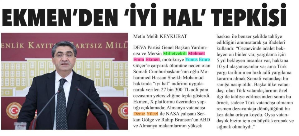 EKMENDEN İYİ HAL TEPKİSİ
