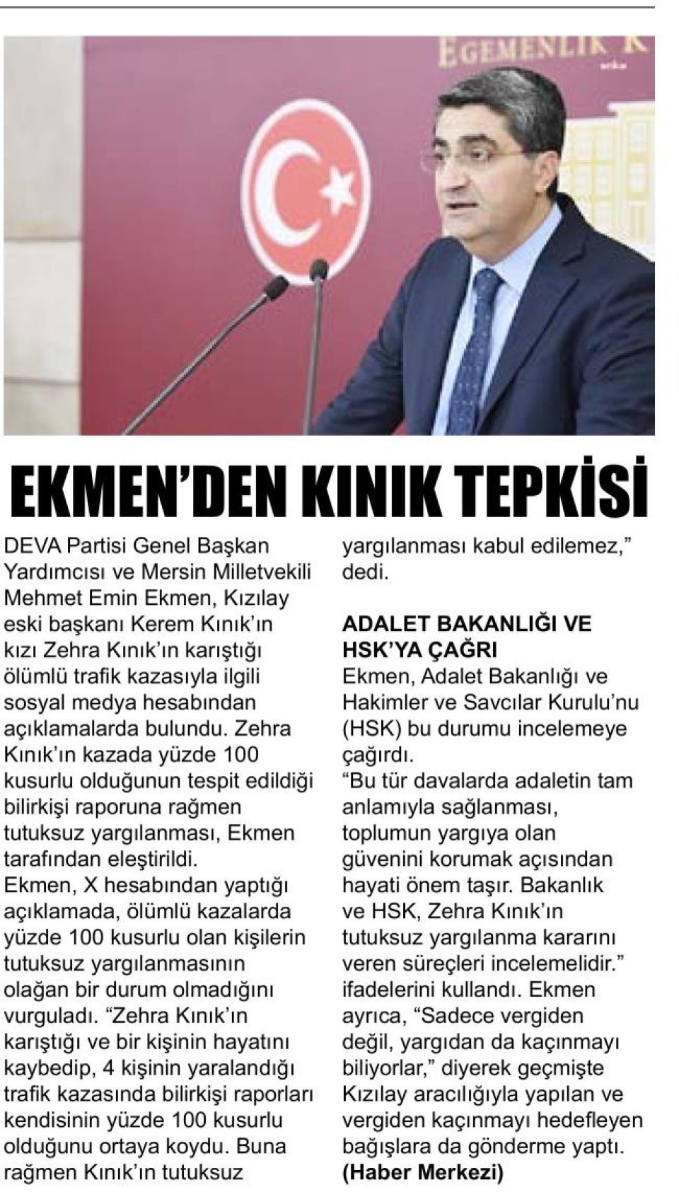EKMEN'DEN KINIK TEPKİSİ