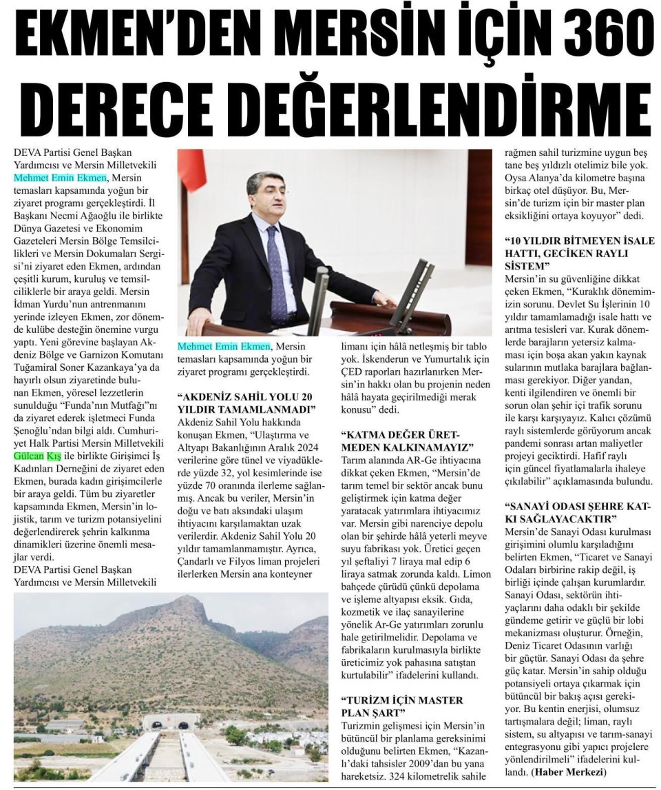 EKMEN'DEN MERSİN İÇİN YOL HARİTASI