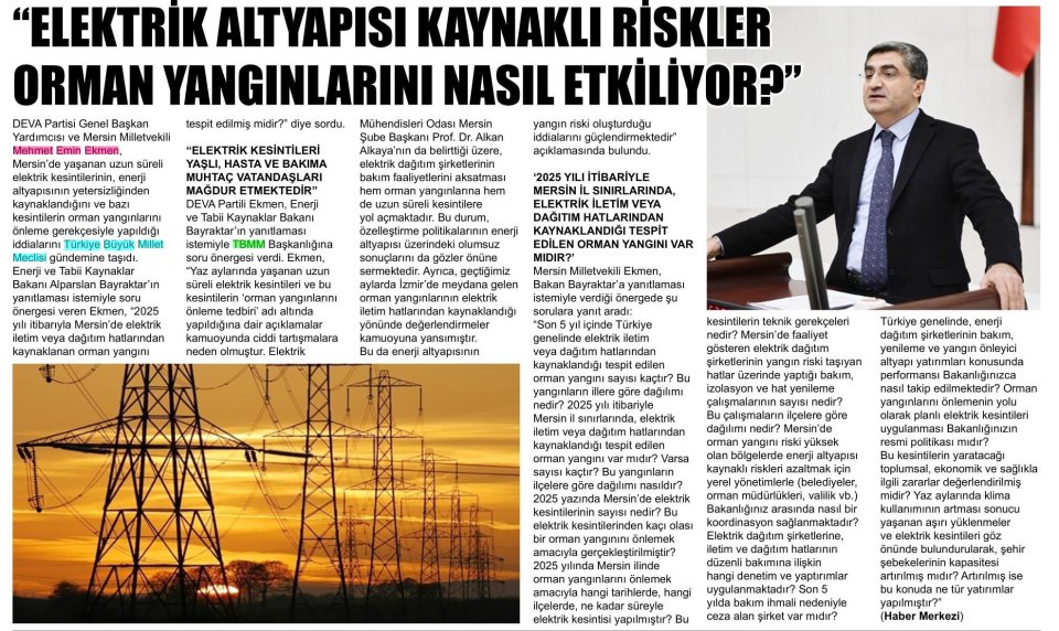 EKMENDEN MERSİN'DEKİ ELEKTRİK KESİNTİLERİ İÇİN SORU ÖNERGESİ