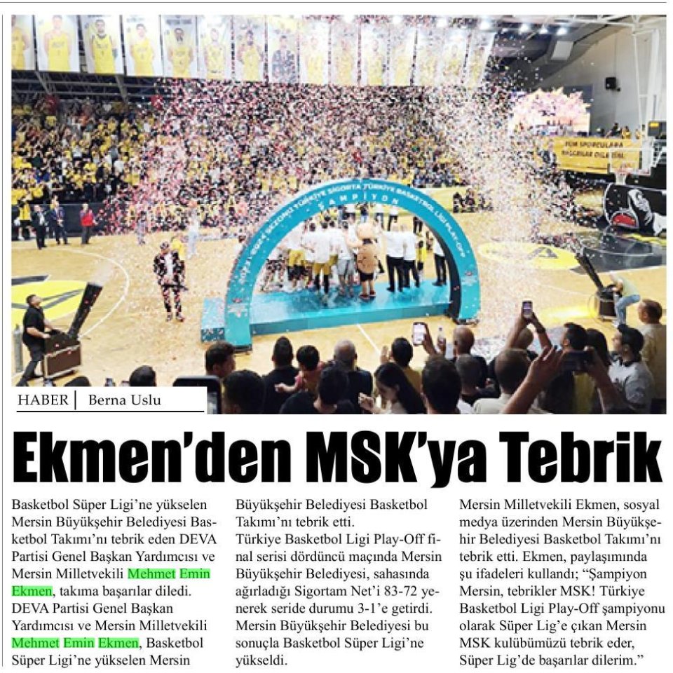 EKMENDEN MSK'YA TEBRİK