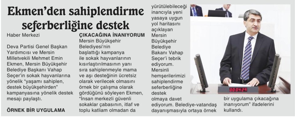 EKMEN'DEN SAHİPLENDİRME SEFERBERLİĞİNE DESTEK