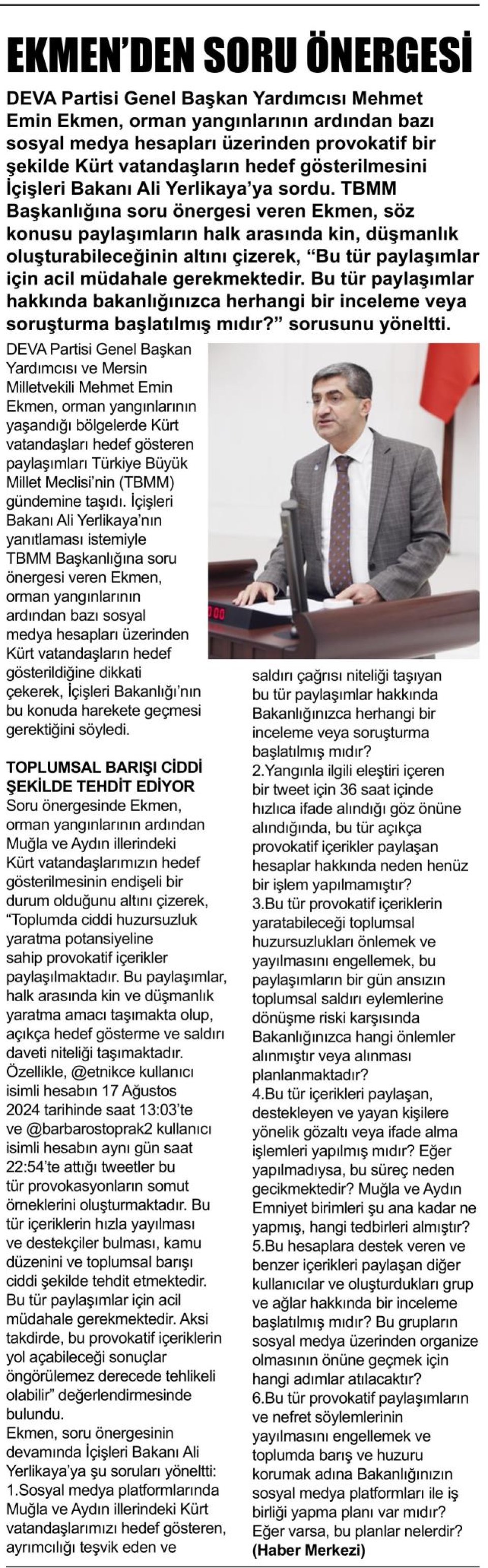 EKMEN'DEN SORU ÖNERGESİ