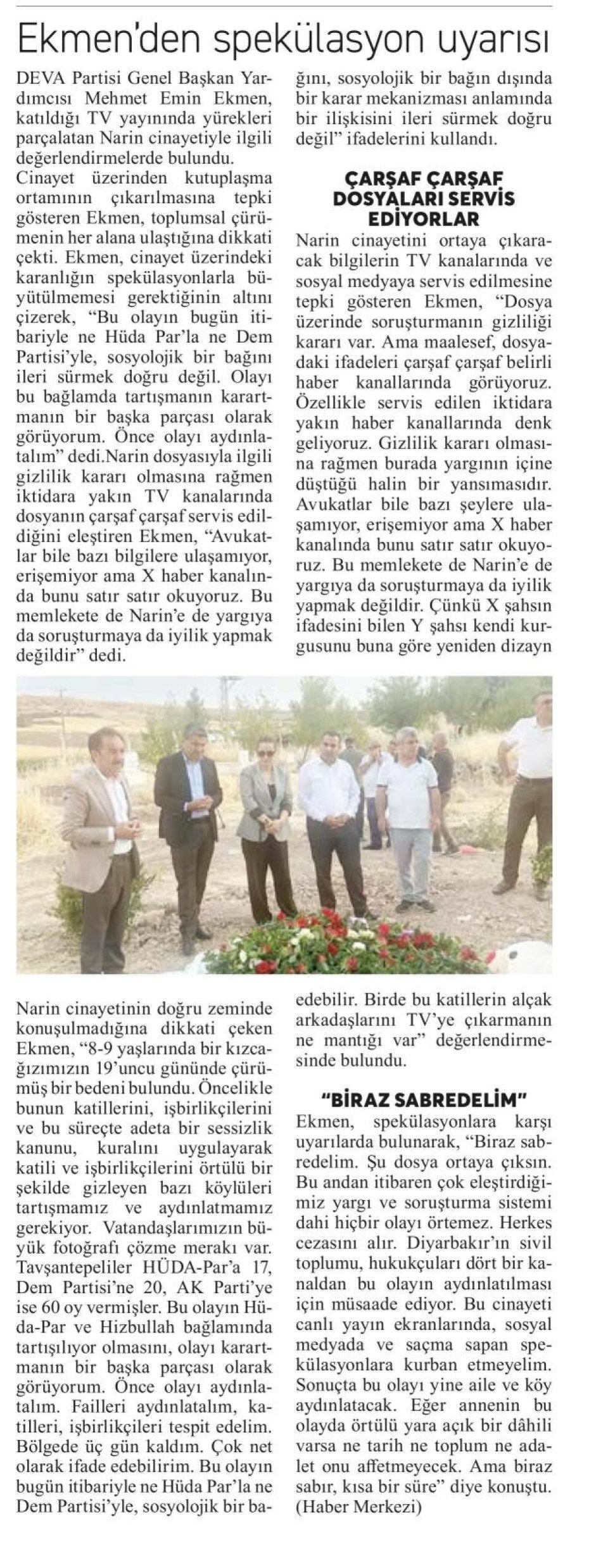 EKMENDEN SPEKÜLASYON UYARISI
