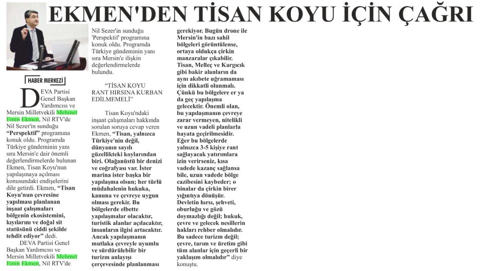EKMEN'DEN TİSAN KOYU İÇİN ÇAĞRI