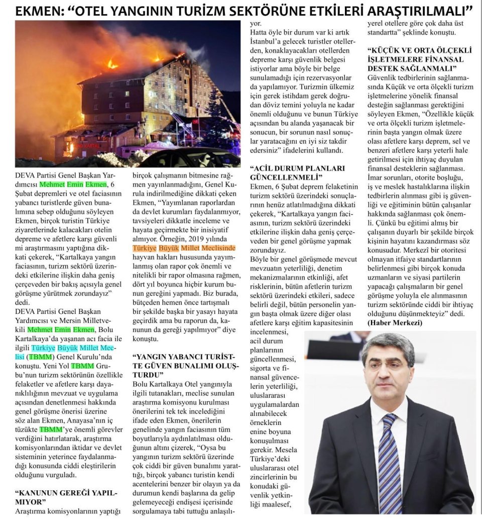  EKMENDEN YANGIN VE AFET ÖNERİSİ