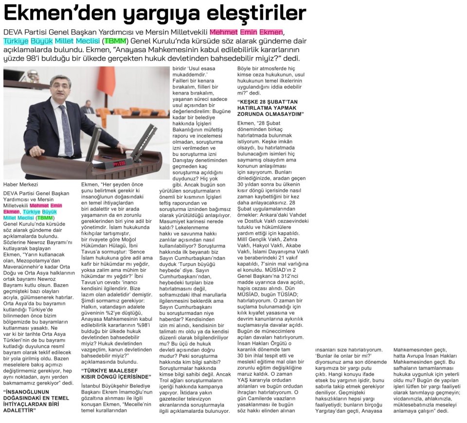 EKMEN'DEN YARGIYA ELEŞTİRİLER