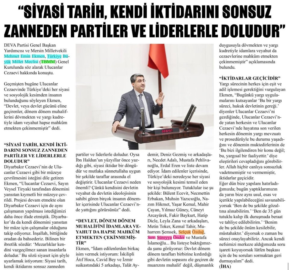 EKMEN'İN GÜNDEMİNDE ULUCANLAR CEZAEVİ VAR