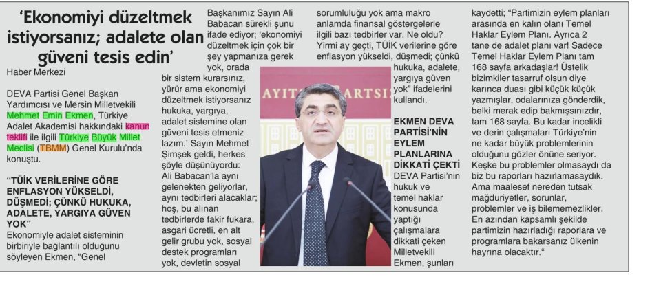 'EKONOMİYİ DÜZELTMEK İSTİYORSANIZ; ADALETE OLAN GÜVENİ TESİS EDİN'
