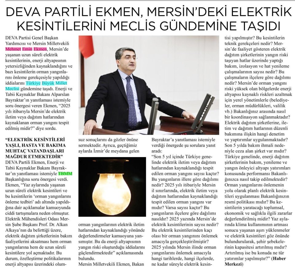 ELEKTRİK KESİNTİLERİ EKMEN'İN GÜNDEMİNDE