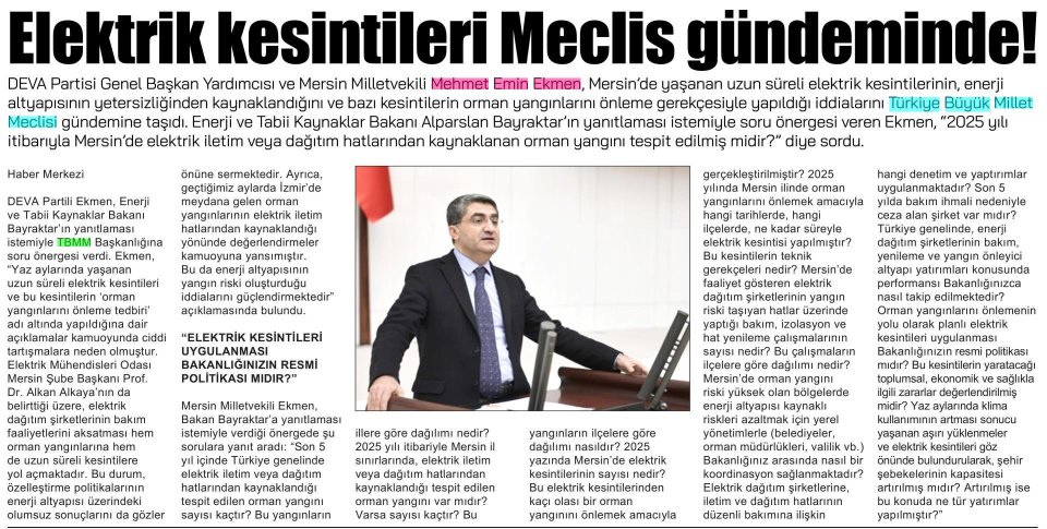  ELEKTRİK KESİNTİLERİ MECLİS GÜNDEMİNDE!