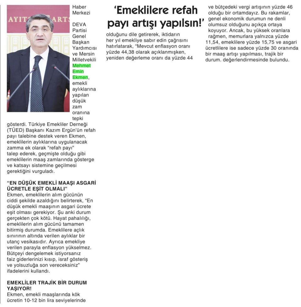 'EMEKLİLERE REFAH PAYI ARTIŞI YAPILSIN!'