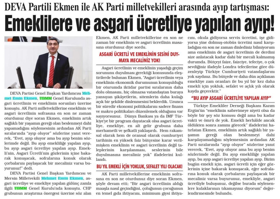 EMEKLİLERE VE ASGARİ ÜCRETLİYE YAPILAN AYIP