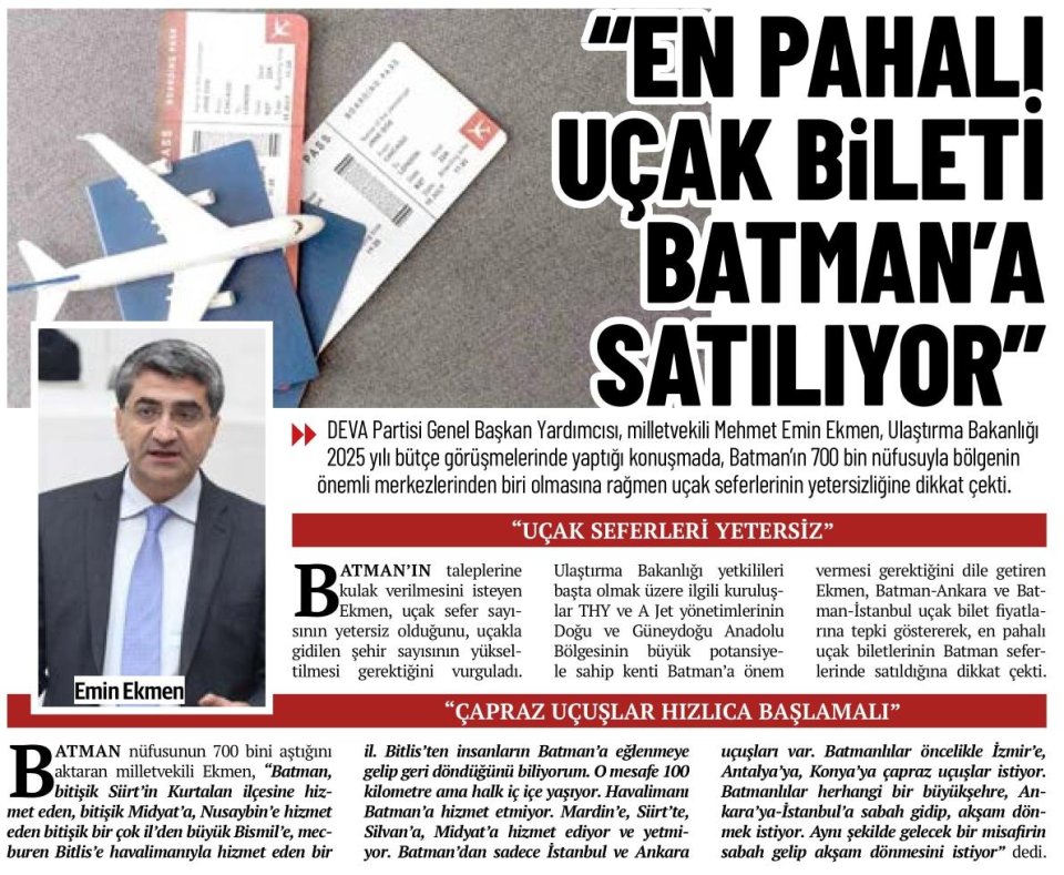 EN PAHALI UÇAK BİLETİ BATMANA SATILIYOR