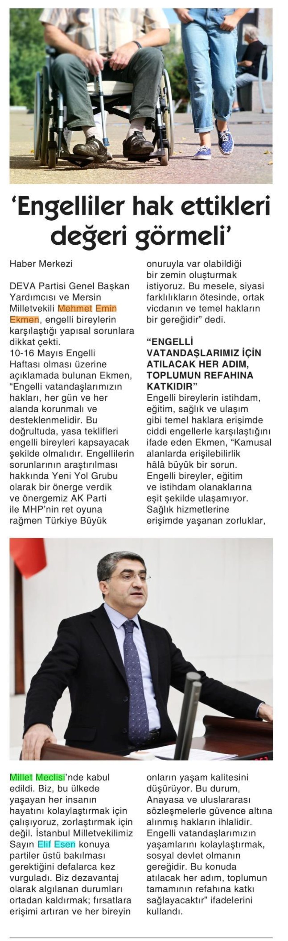 'ENGELLİLER HAK ETTİKLERİ DEĞERİ GÖRMELİ'