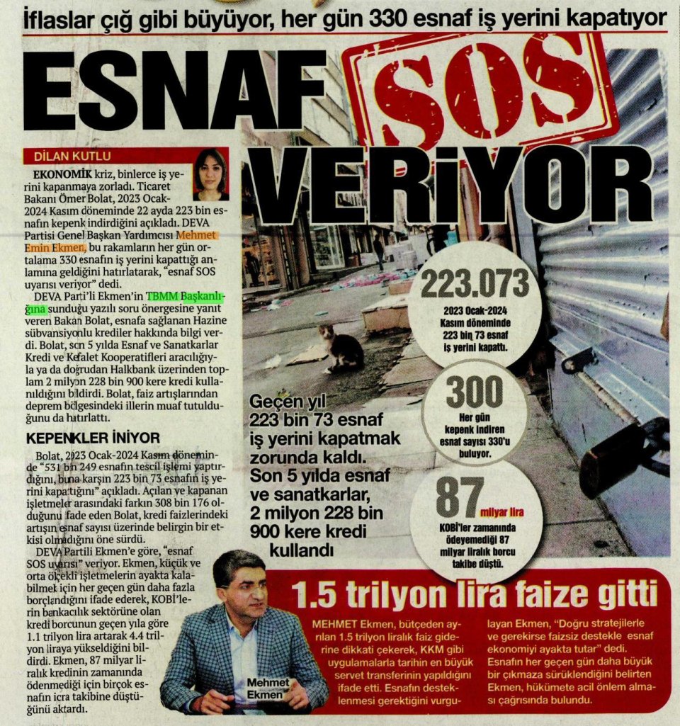  ESNAF SOS VERİYOR