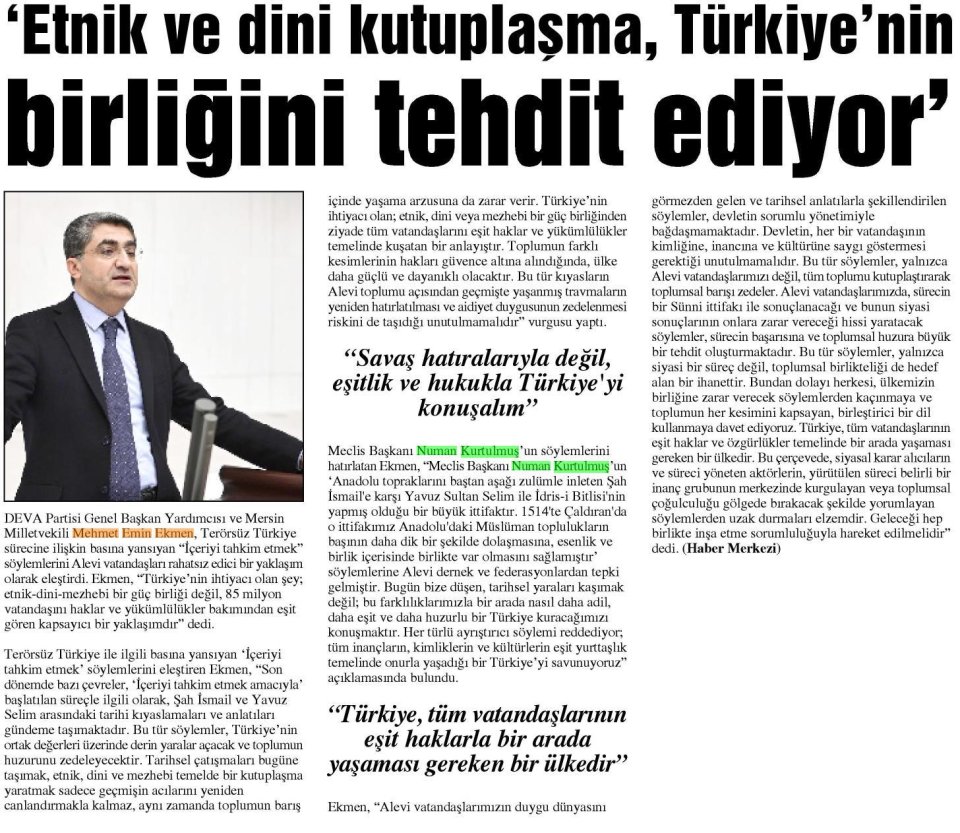 'ETNİK VE DİNİ KUTUPLAŞMA, TÜRKİYE'NİN BİRLİĞİNİ TEHDİT EDİYOR'