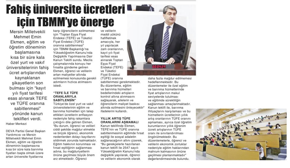 FAHİŞ ÜNİVERSİTE ÜCRETLERİ İÇİN TBMM YE ÖNERGE