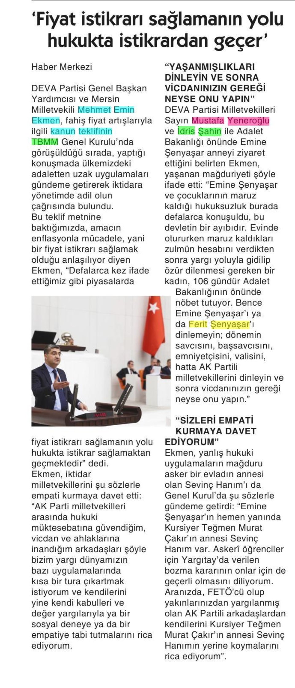 'FİYAT İSTİKRARI SAĞLAMANIN YOLU HUKUKTA İSTİKRARDAN GEÇER'