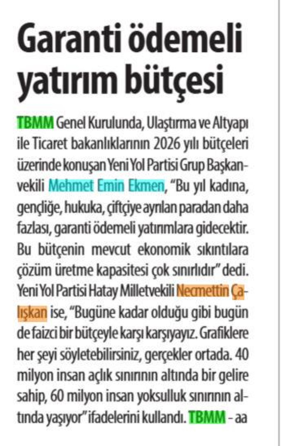 GARANTİ ÖDEMELİ YATIRIM BÜTÇESİ