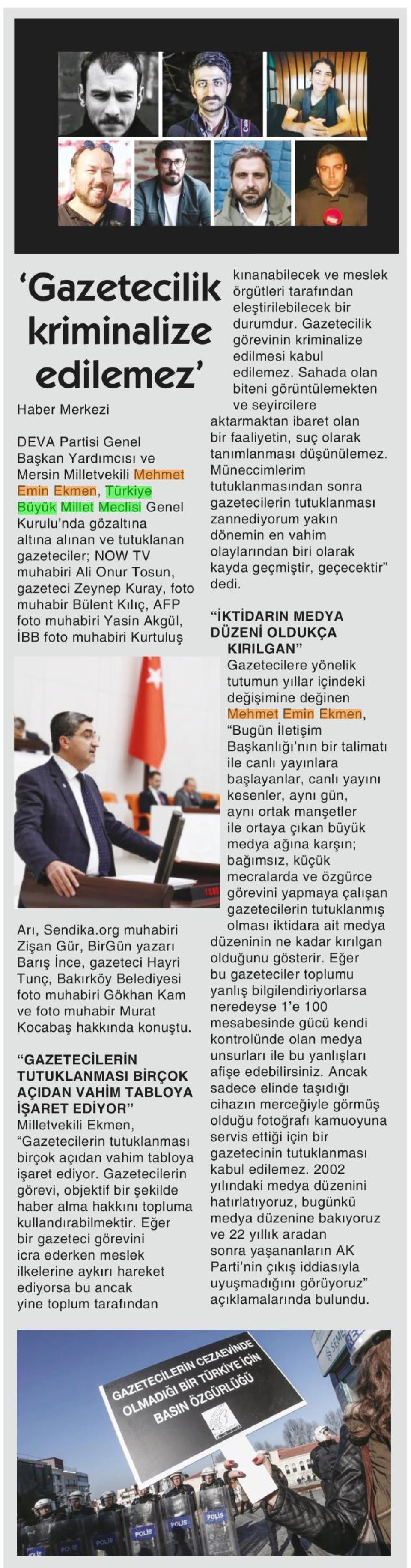 'GAZETECİLİK KRİMİNALİZE EDİLEMEZ'