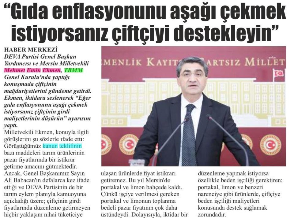 GIDA ENFLASYONUNU AŞAĞI ÇEKMEK İSTİYORSANIZ ÇİFTÇİYİ DESTEKLEYİN