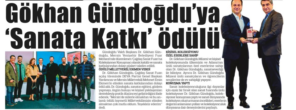 GÖKHAN GÜNDOGDU YA SANATA KATKI' ÖDÜLÜ